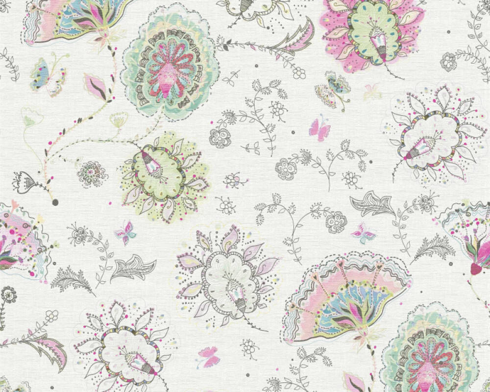 A.S. Création Wallpaper Cottage, Floral, Green, Pink, White 388991