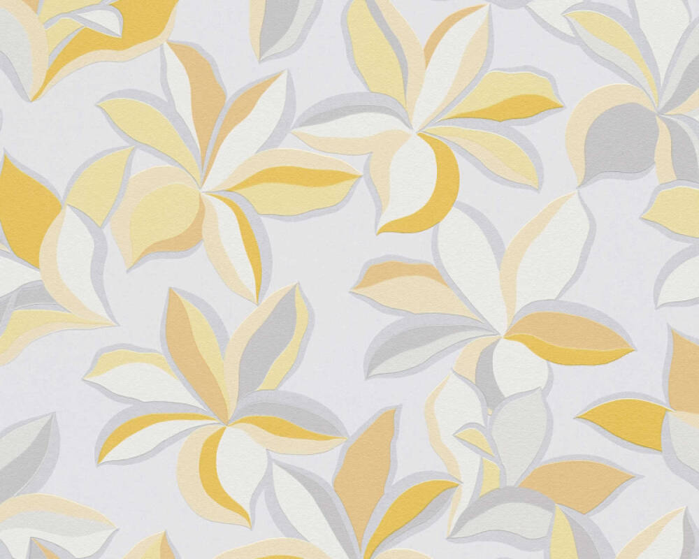 A.S. Création Wallpaper Floral, Grey, Silver, White, Yellow 389084
