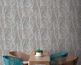 Livingwalls non-woven wallpaper «Cottage, Floral, Grey, Metallic» 300943