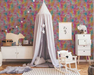 A.S. Création non-woven wallpaper «Child motif, Stone, Colourful, Purple, Yellow» 361001