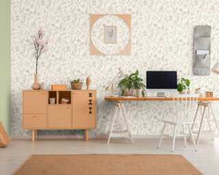 Livingwalls non-woven wallpaper «Cottage, Floral, Green, Metallic, White» 373635