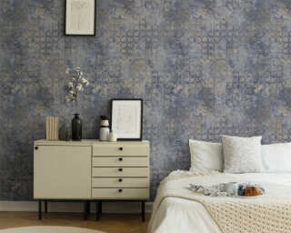 Livingwalls non-woven wallpaper «Graphics, Blue, Gold, Grey, Metallic» 374245