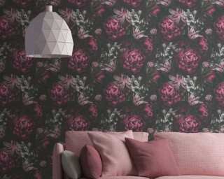 A.S. Création non-woven wallpaper «Floral, Black, Grey, Red» 385094