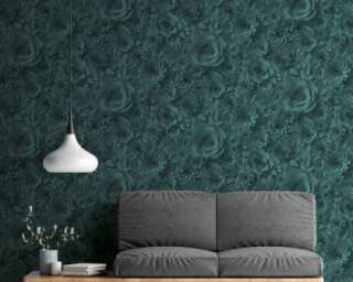 A.S. Création non-woven wallpaper «Floral, 3D, Black, Blue, Green, Turquoise» 387184