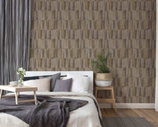 Private Walls non-woven wallpaper «Wood, Brown, Gold, Grey, Metallic» 387433