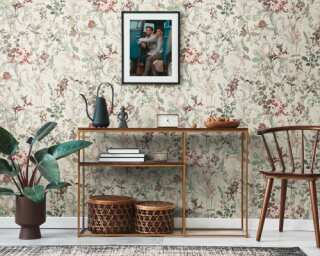 A.S. Création non-woven wallpaper «Floral, Beige, Cream, Green, Red» 388252