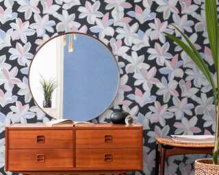 A.S. Création non-woven wallpaper «Floral, Black, Blue, Grey, Pink» 389081
