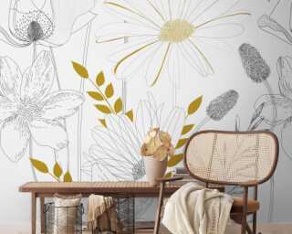 Livingwalls non-woven wallpaper «Floral, Black, Grey, Yellow» 392131