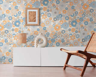 A.S. Création papier peint intissé «Floral, bleu, gris, orange» 395352