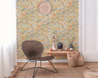 A.S. Création non-woven wallpaper «Floral, Cream, Green, Orange» 395353