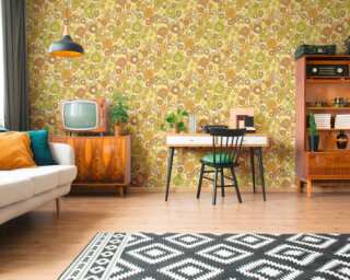 A.S. Création non-woven wallpaper «Floral, Brown, Green, Yellow» 395355