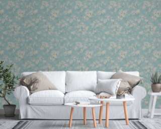 A.S. Création non-woven wallpaper «Cottage, Floral, Blue, Green, Orange, Turquoise» 395485