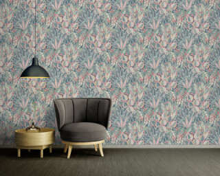 Livingwalls satin wallpaper «Floral, Blue, Green, Grey, Red» 396532