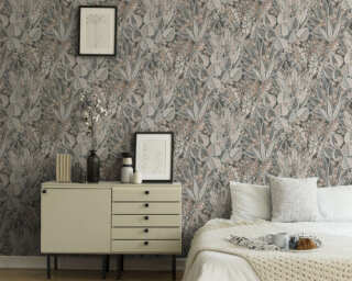 Livingwalls satin wallpaper «Floral, Beige, Black, Brown, Grey» 396533