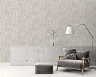 Livingwalls satin wallpaper «Floral, Beige, Cream, Grey, Orange» 396534