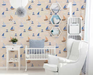 A.S. Création wallpaper «Child motif, Graphics, Beige, Blue, Brown» 935548