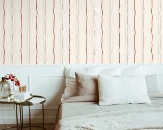 Livingwalls papier peint intissé «Rayures, beige, crème, rouge» 958731