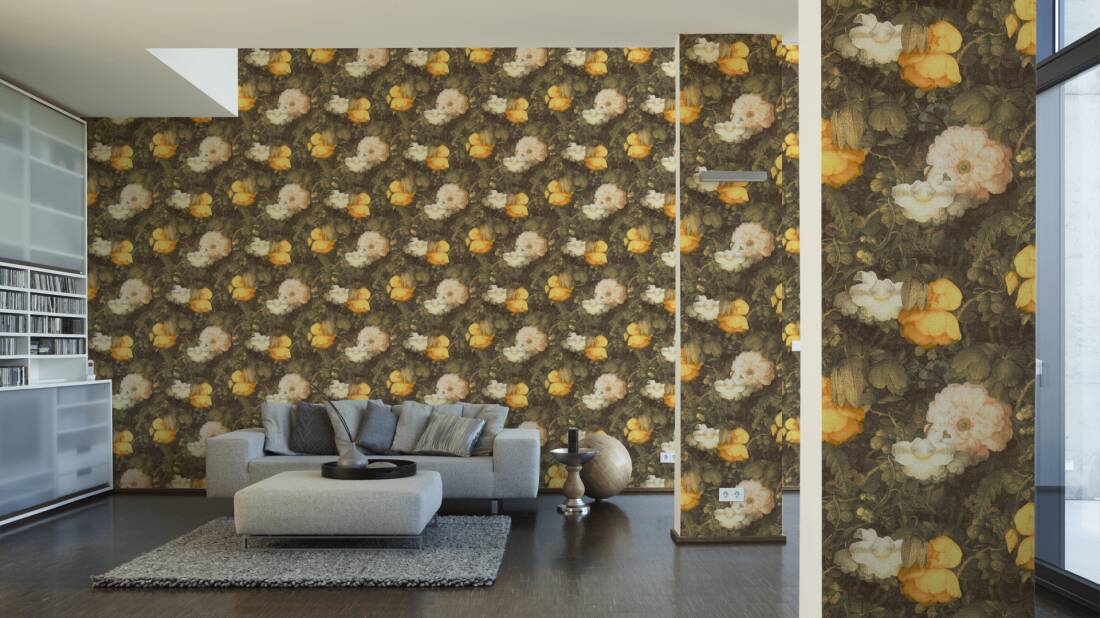 Livingwalls Wallpaper «Cottage, Flowers, Cream, Green, Yellow» 369211